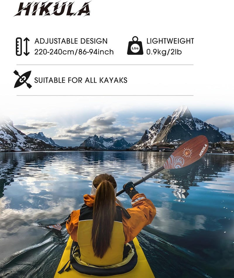 HIKULA Adjustable Carbon Fiber Shaft Kayak Paddle, Kayaking Oars with Reinforced Nylon Blade for Adults, 4 Piece, 86in/220cm to 90in/230cm - Image 4